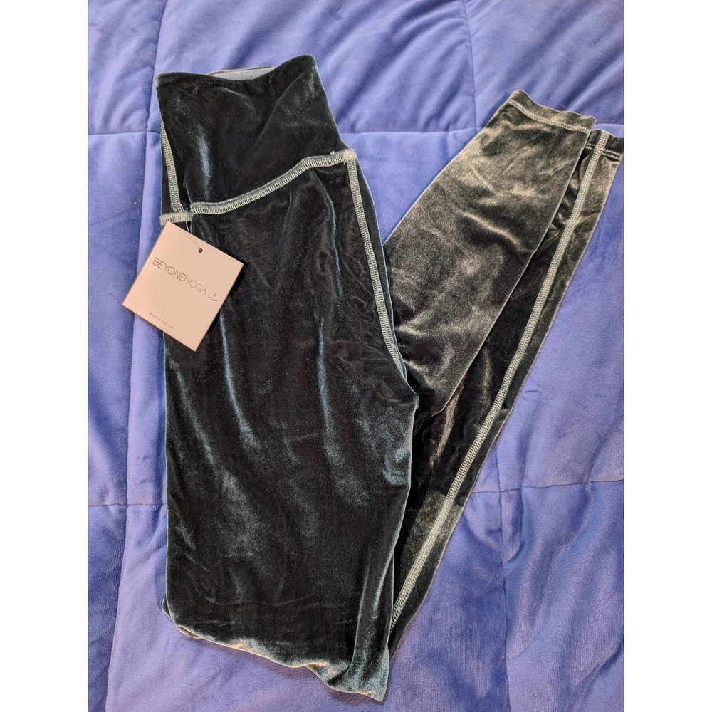 Beyond Yoga Velvet Leggings‎ Women S Forest Green High Waisted Full Length NWT